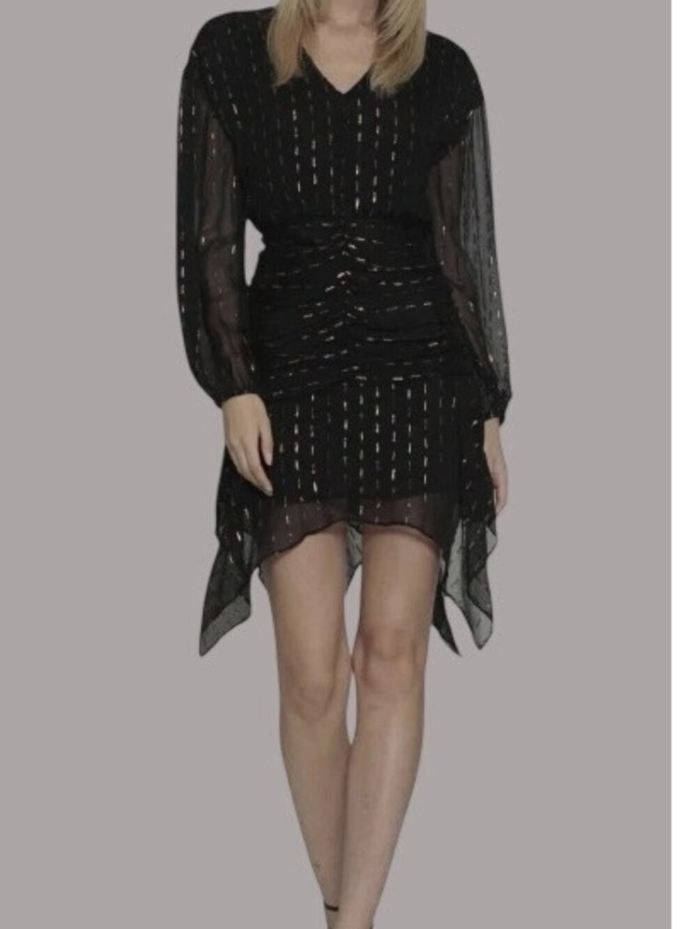Walter Baker 12 Black Metallic Speck Whimsygoth Wedding Handkerchief Hem Dress